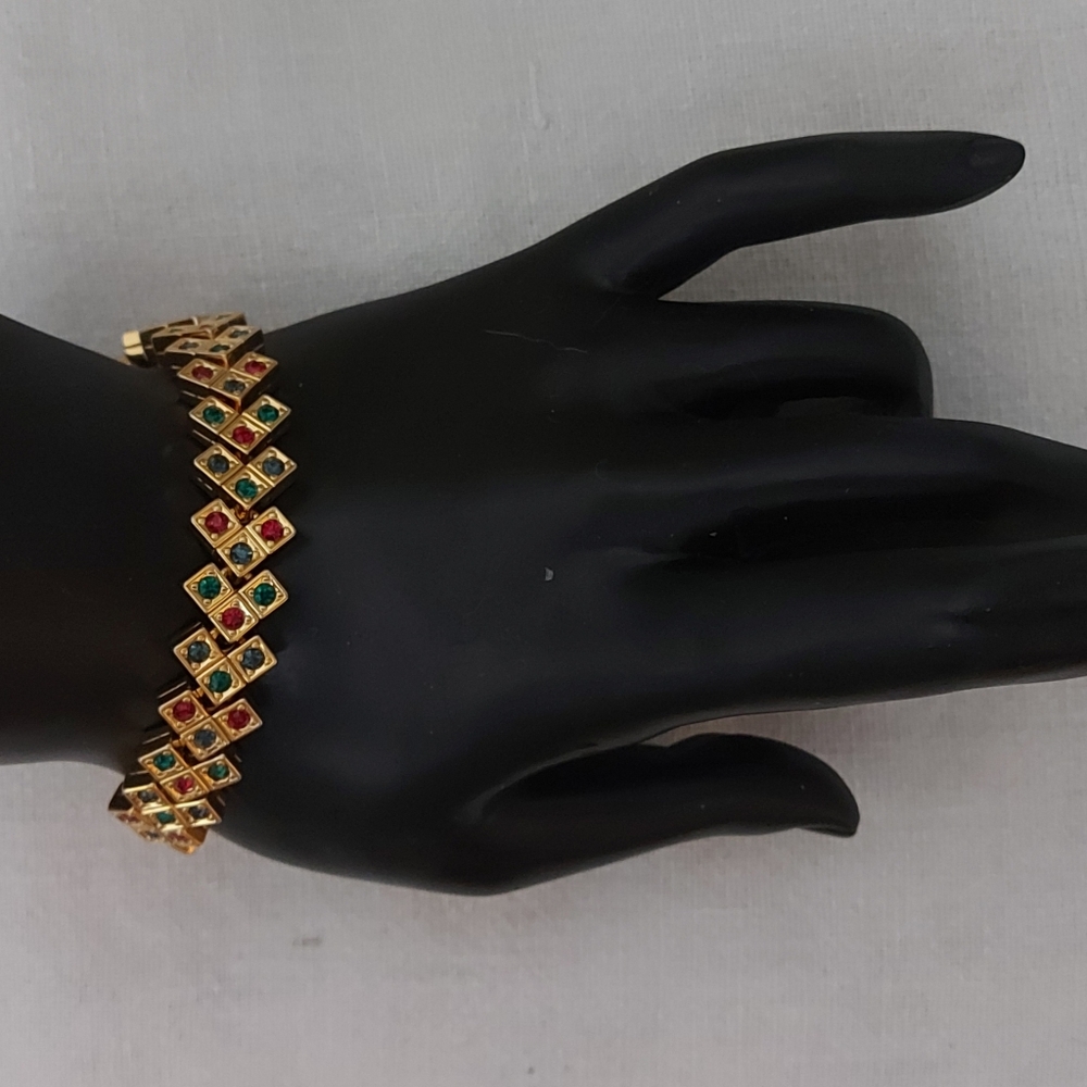 Vintage D'Orlan Bezel Set Multi-Colored Crystal Bundle 22 K Gold Plated Bracelet